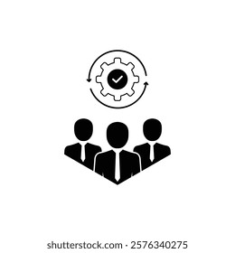 technical committee or tech support simple icon. outline group or crowd of people and manager logotype graphic stroke design isolated on white.