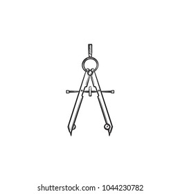 Technical compass hand drawn outline doodle icon. Opened compass with adjustment knob for drawing circles in geometry vector sketch illustration for print, web, mobile and infographics.