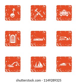 Technical component icons set. Grunge set of 9 technical component vector icons for web isolated on white background