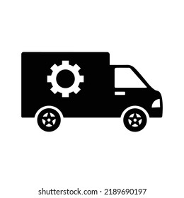 Technical customer service van icon | Black Vector illustration |
