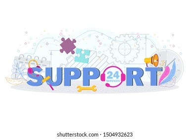 Technical customer support online. Business typography. words of support. Round-the-clock service for users and site visitors. Consultation, recommendation. Answers to frequently asked questions.