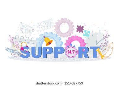Technical customer support online. Business typography. words of support. Round-the-clock service for users and site visitors. Consultation, recommendation. Answers to frequently asked questions.