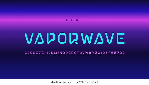 Technical cyber font, digital alphabet, trendy uppercase Latin letters from A to Z and Arab numbers from 0 to 9 for you design, vector illustration 10EPS