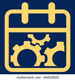 Technical Date vector icon. Style is flat symbol, yellow color, rounded angles, blue background.