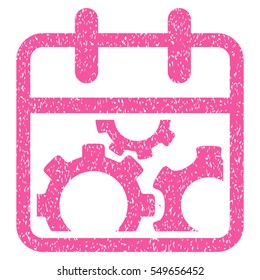 Technical Day grainy textured icon for overlay watermark stamps. Flat symbol with scratched texture. Dotted vector pink ink rubber seal stamp with grunge design on a white background.