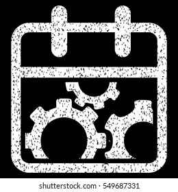 Technical Day grainy textured icon for overlay watermark stamps. Flat symbol with unclean texture. Dotted vector white ink rubber seal stamp with grunge design on a black background.