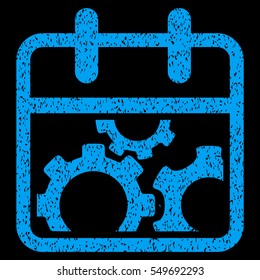 Technical Day grainy textured icon for overlay watermark stamps. Flat symbol with unclean texture. Dotted vector blue ink rubber seal stamp with grunge design on a black background.