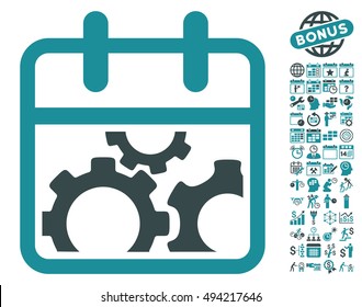 Technical Day icon with bonus calendar and time management icon set. Vector illustration style is flat iconic bicolor symbols, soft blue colors, white background.