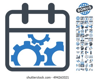 Technical Day icon with bonus calendar and time management pictograph collection. Vector illustration style is flat iconic bicolor symbols, smooth blue colors, white background.