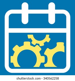 Technical Day vector icon. Style is bicolor flat symbol, yellow and white colors, rounded angles, blue background.