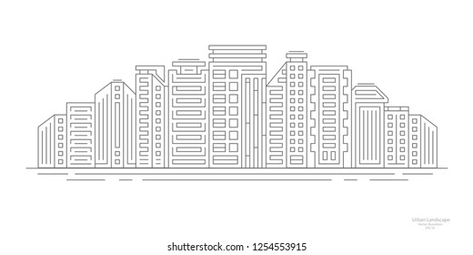 Technical design of the building .City landscape .Downtown landscape with high skyscrapers