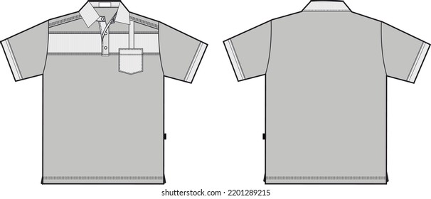 
Technical design of polo shirt with pockets and sewing details