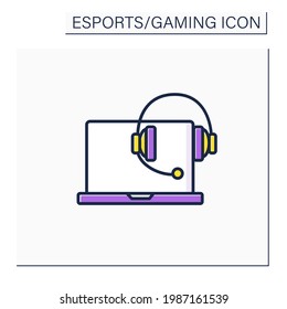 Technical devices color icon. Laptop and headset. Cybersport concept. Isolated vector illustration