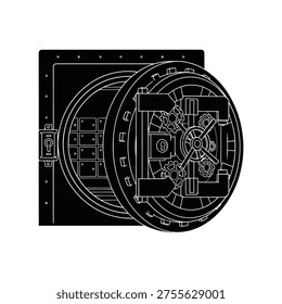 Technical diagram of a large bank vault door mechanism