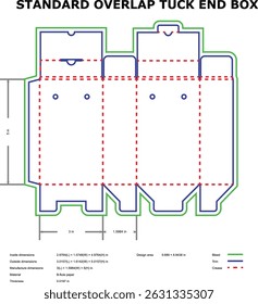 Diagrama técnico mostrando as dimensões padrão da caixa de extremidade de dobra e o diagrama das linhas de dobra
