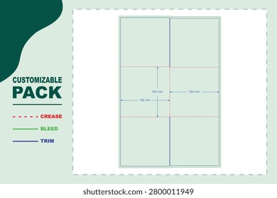 Technical dieline template for a rectangular cardboard packaging insert with specified dimensions, crease lines, trim lines, and bleed margins