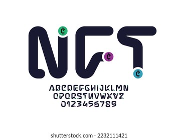Technical digital alphabet font, trendy Latin letters from A to Z and Arab numbers from 0 to 9, vector illustration 10EPS