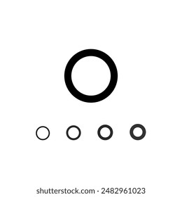 Technical digital font, cyber space alphabet, set of five different thicknesses of the trendy modern letter O (thin, regular, bold, thick) made futuristic style, vector illustration 10EPS