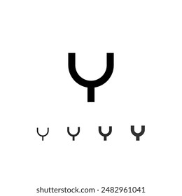 Technical digital font, cyber space alphabet, set of five different thicknesses of the trendy modern letter Y (thin, regular, bold, thick) made futuristic style, vector illustration 10EPS