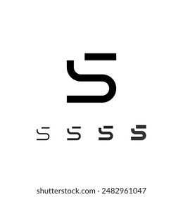 Technical digital font, cyber space alphabet, set of five different thicknesses of the trendy modern letter S (thin, regular, bold, thick) made futuristic style, vector illustration 10EPS