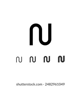 Technical digital font, cyber space alphabet, set of five different thicknesses of the trendy modern letter N (thin, regular, bold, thick) made futuristic style, vector illustration 10EPS