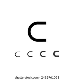 Technical digital font, cyber space alphabet, set of five different thicknesses of the trendy modern letter C (thin, regular, bold, thick) made futuristic style, vector illustration 10EPS