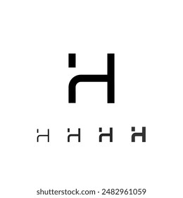 Technical digital font, cyber space alphabet, set of five different thicknesses of the trendy modern letter H (thin, regular, bold, thick) made futuristic style, vector illustration 10EPS