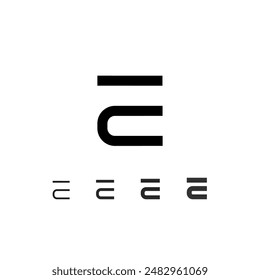 Technical digital font, cyber space alphabet, set of five different thicknesses of the trendy modern letter E (thin, regular, bold, thick) made futuristic style, vector illustration 10EPS