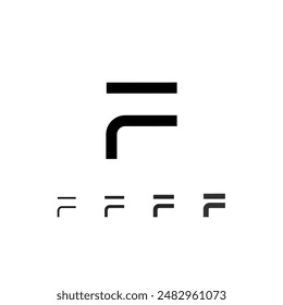 Fuente digital técnica, alfabeto del ciberespacio, conjunto de cinco espesores diferentes de la letra moderna de moda F (delgado, regular, negrita, grueso) hecho estilo futurista, Ilustración vectorial 10EPS