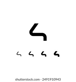 Technical digital font, cyber space alphabet, set of four different thicknesses of the trendy modern number 4 (thin, regular, bold, thick) made futuristic style, vector illustration 10EPS