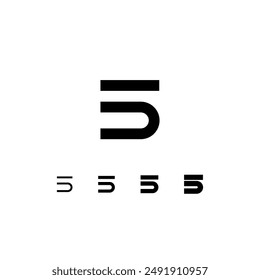 Fuente digital técnica, alfabeto ciberespacio, conjunto de cuatro espesores diferentes del moderno número 5 (delgado, regular, audaz, grueso) hecho estilo futurista, Ilustración vectorial 10EPS