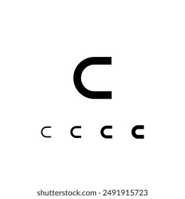 Technical digital font, cyber space alphabet, set of four different thicknesses of the trendy modern lowercase letter C (thin, regular, bold, thick) made futuristic style, vector illustration 10EPS