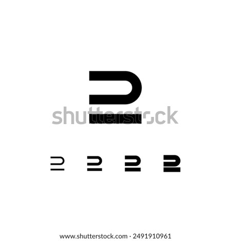 Technical digital font, cyber space alphabet, set of four different thicknesses of the trendy modern number 2 (thin, regular, bold, thick) made futuristic style, vector illustration 10EPS