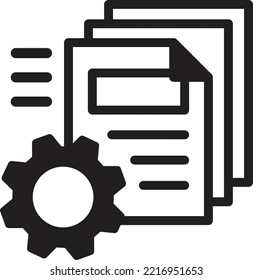 technical documentation icon, paper with gear system.