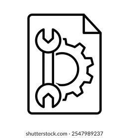 Vetor de ícone de documentação técnica. Sinal de ilustração manual. Símbolo ou logotipo da instrução.