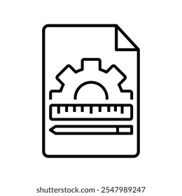 Vetor de ícone de documentação técnica. Sinal de ilustração manual. Símbolo ou logotipo da instrução.