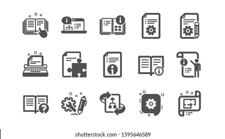 Technical documentation icons. Instruction, Plan and Manual. Algorithm classic icon set. Quality set. Vector