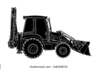 Technical draw of excavator grader machine vector