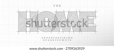 Technical Draw Font Logo Alphabet Vector Sketch Bold Heavy Letters Set Modern Architect Typography, Creative Typographic Design for Architectural Title Text, Typo Poster Headline. Vector Typeface