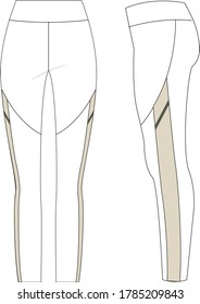 technical drawing for active wear legging, hybrid legging