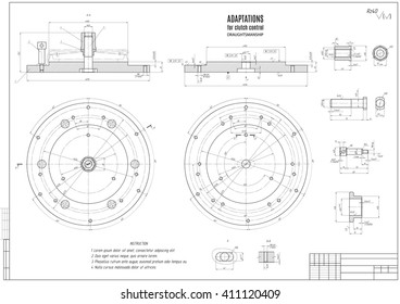 technical drawing of the adaptations for car clutch control, construction draft or project with horizontal frame isolated on the white background. stock vector illustration