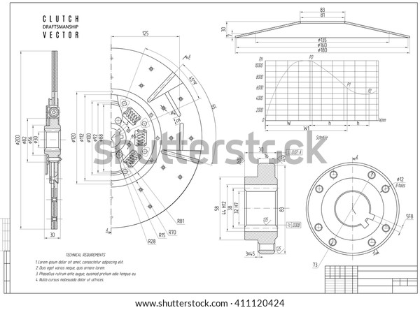 Technical Drawing Automobile Clutch Disc Crosssectional Stock Vector Royalty Free 411120424