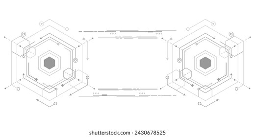 Technical drawing background . Geometric lines and squares. Technology Banner. Vector illustration .