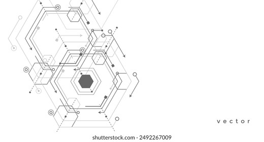 Technical drawing background . Geometric lines and squares. Technology Banner. Vector illustration .	