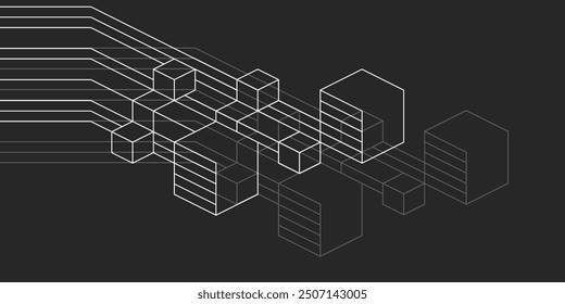 Fondo de dibujo técnico . Líneas geométricas y cuadrados. Anuncio de Tecnología. Ilustración vectorial.	