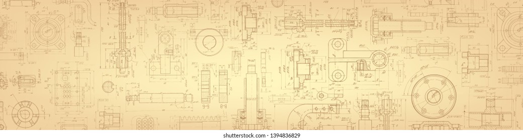 Technical drawing background .Mechanical Engineering drawing .Set of industrial parts vector .