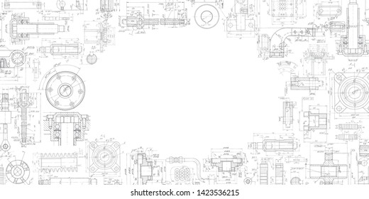 Technical drawing background .Mechanical Engineering drawing .Industrial Technology Banner.