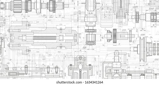 Technical drawing background .Mechanical Engineering drawing . Technology Banner.Vector illustration .