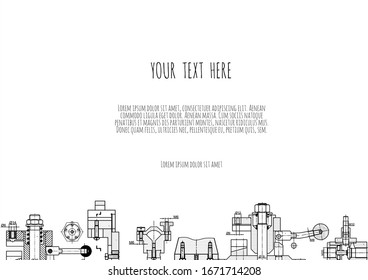 Technical drawing background . Mechanical Engineering drawing. Engine line drawing background