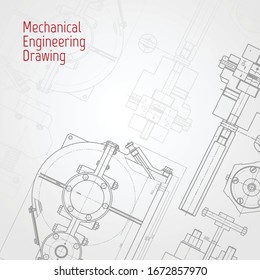 Technical drawing background . Mechanical Engineering drawing. Engine line drawing background